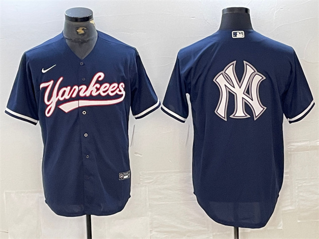 Men's New York Yankees Navy Team Big Logo Cool Base Stitched Baseball Jersey Men's New York Yankees Navy Team Big Logo Cool Base Stitched Baseball Jersey